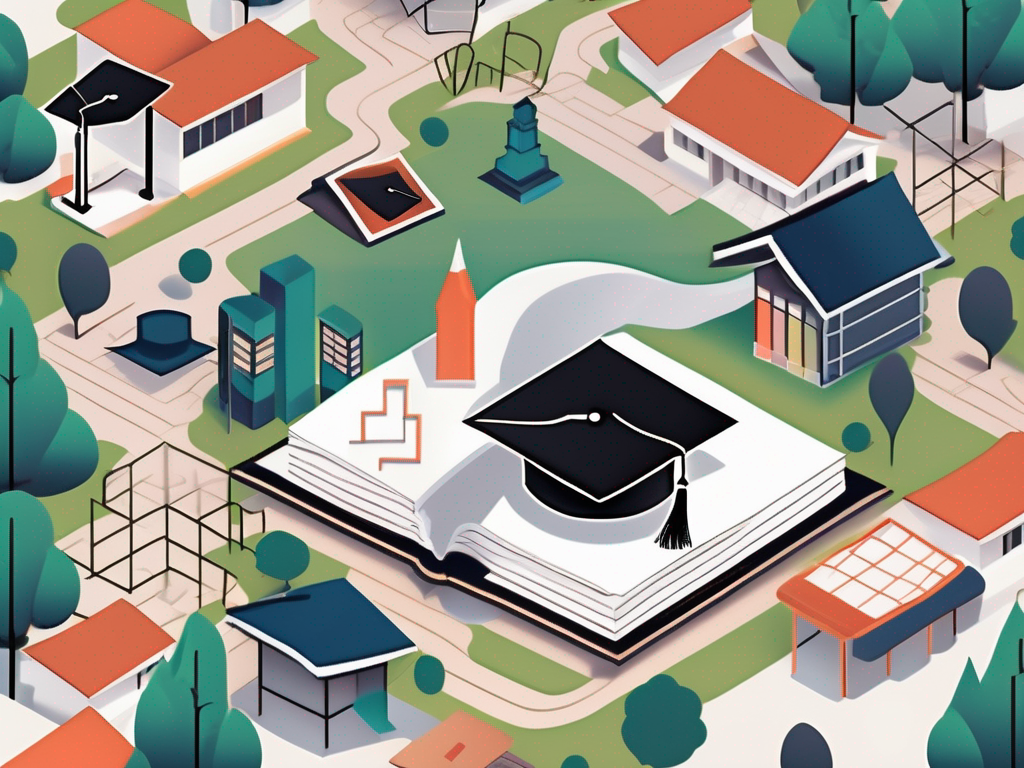 A schoolhouse with a large question mark hovering over it