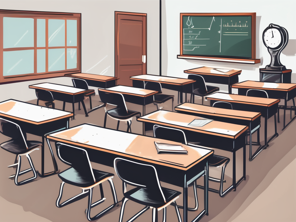 A classroom setting in thailand with a chalkboard