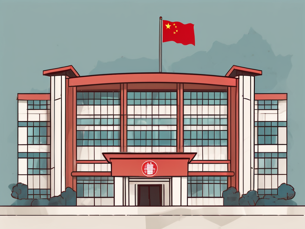 A typical chinese public school building with an international flag