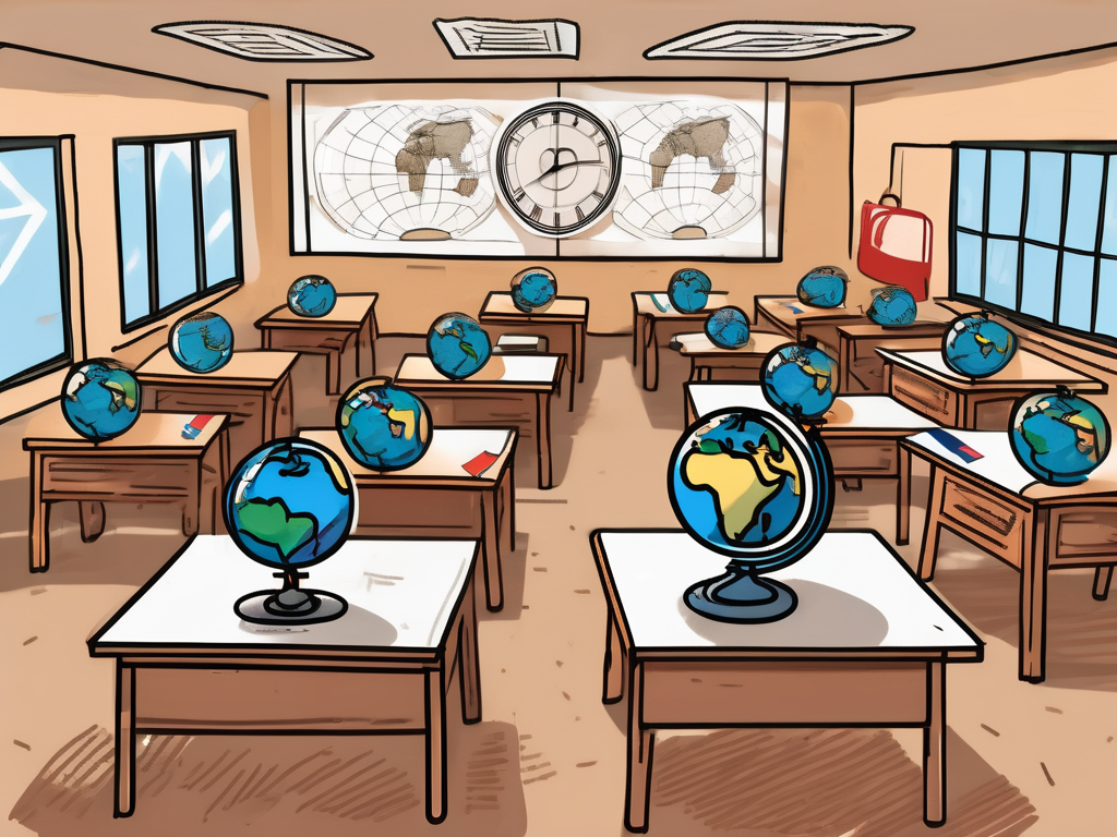 A classroom with empty desks