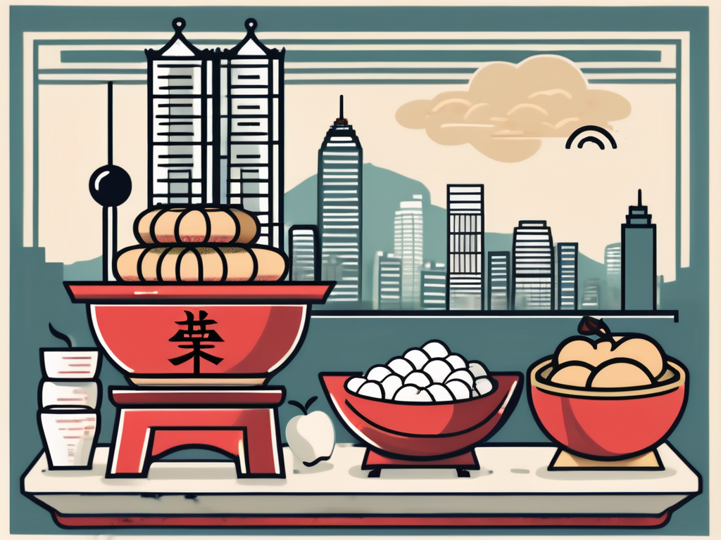 A balanced scale with iconic hong kong symbols (like the skyline or a dim sum basket) on one side and educational symbols (like a stack of books or an apple) on the other