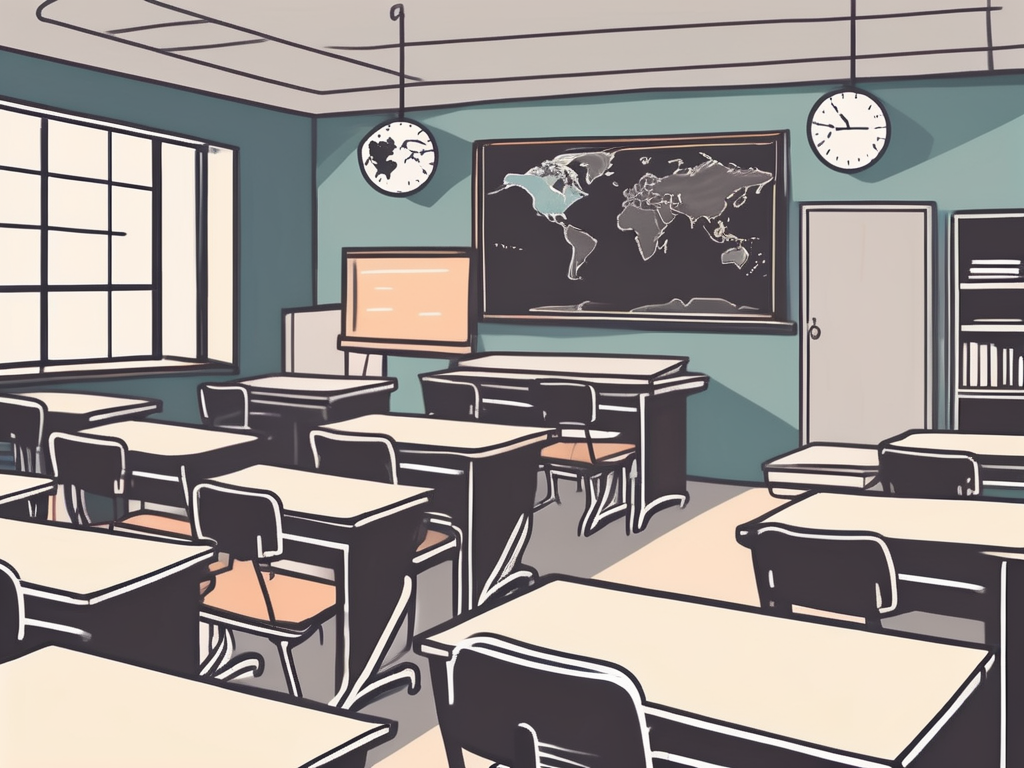 A singaporean classroom with empty desks and chairs