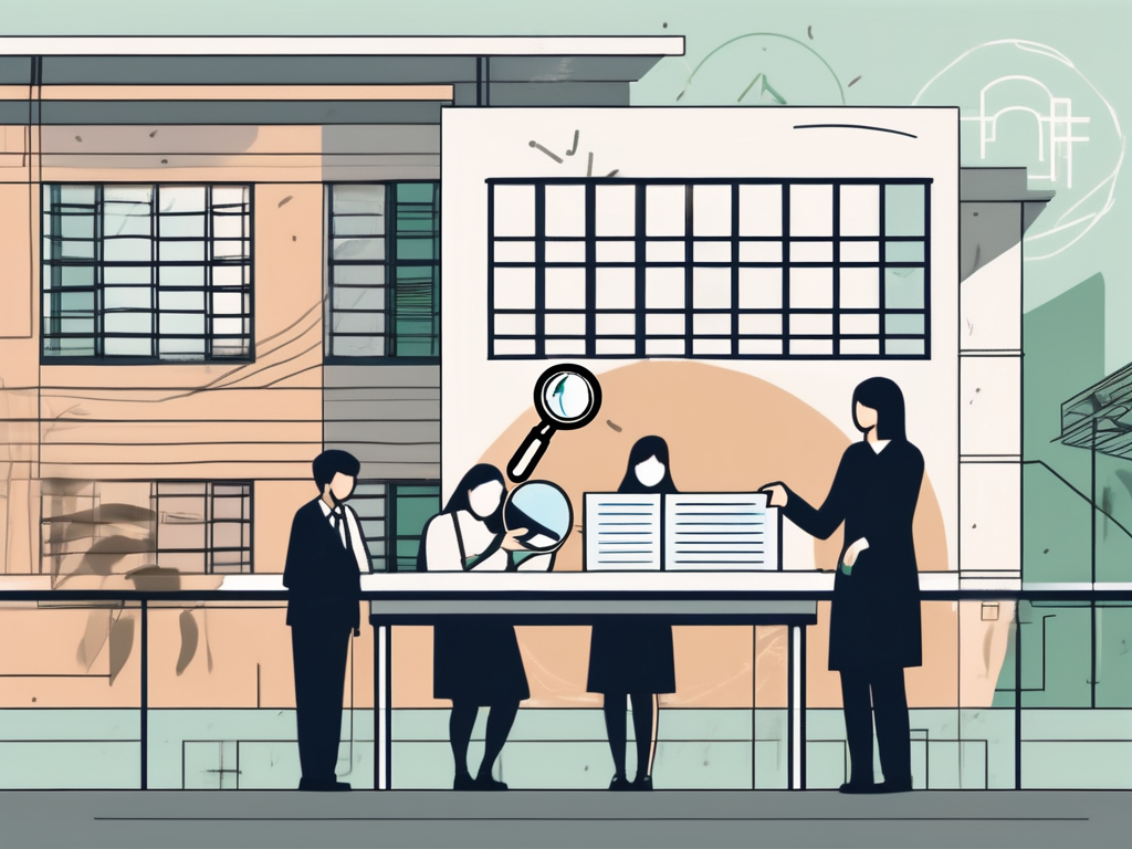 A school building in hong kong with a parent and teacher silhouette in the background