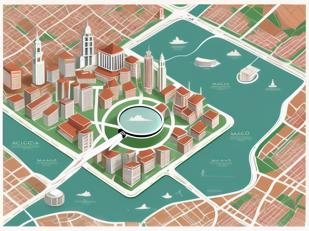 A variety of international school buildings scattered across a detailed map of macao