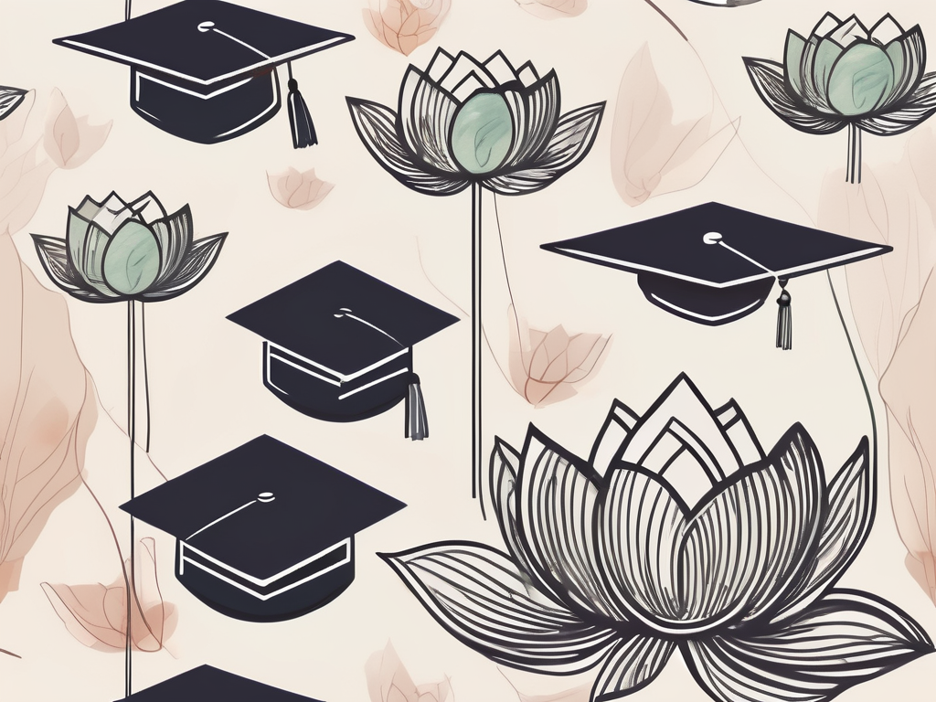 A peaceful thai school environment with symbolic elements like a graduation cap