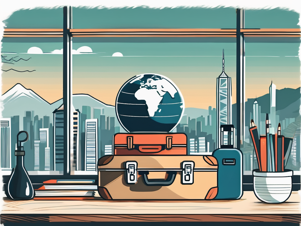 A classroom setting with a view of hong kong's skyline in the background