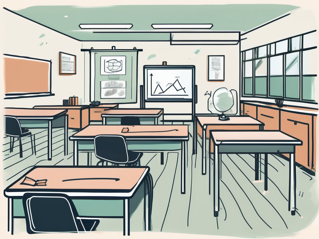 A classroom setting in hong kong with various educational tools and symbols