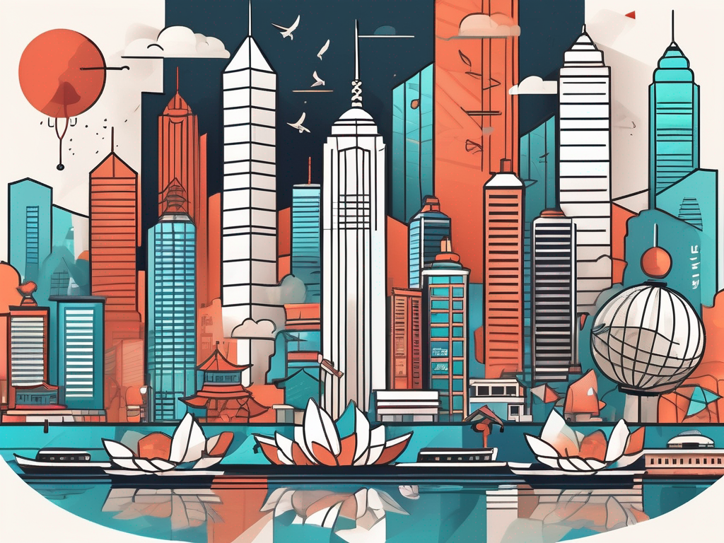 A vibrant hong kong cityscape with notable landmarks