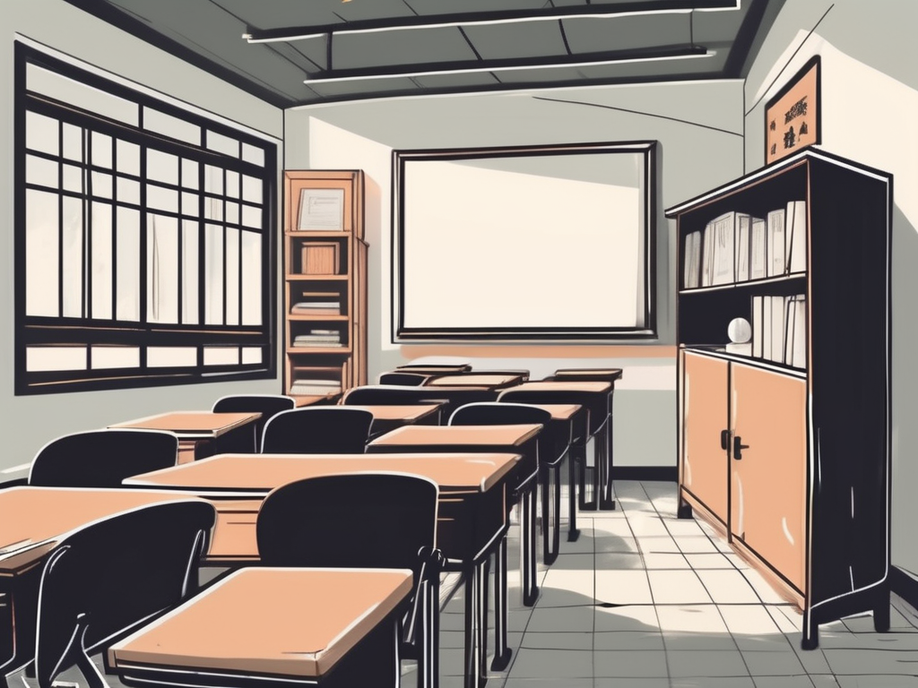 A classroom setting in china with a chalkboard