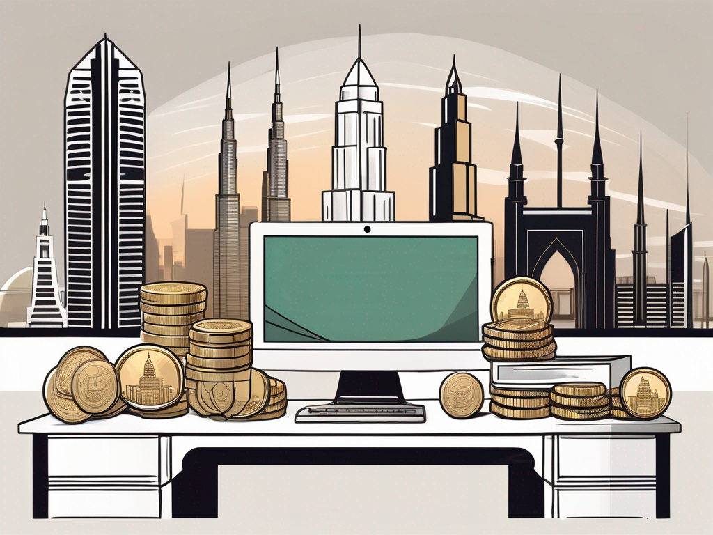 A teacher's desk adorned with various international symbols