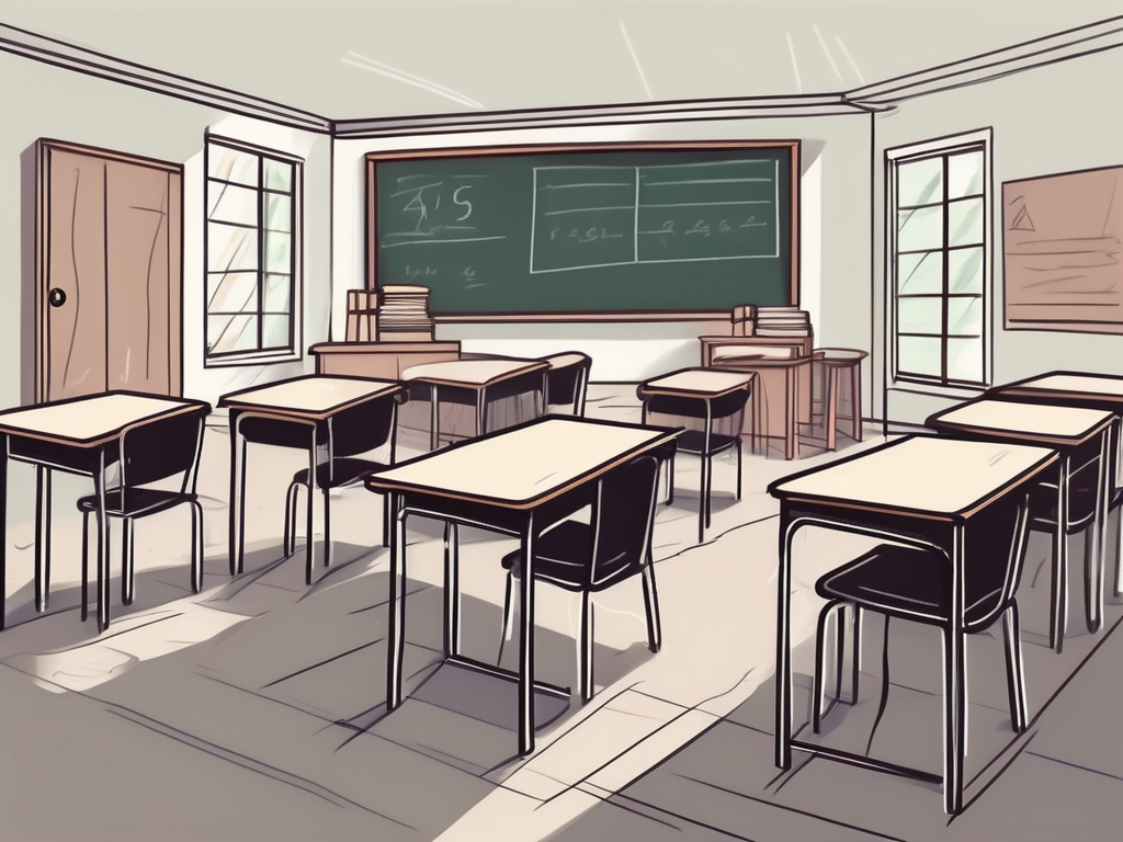 A classroom setting in singapore with empty desks