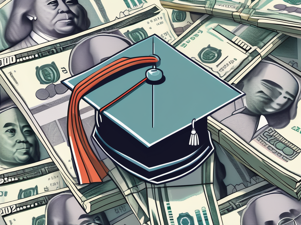 A graduation cap placed on top of a stack of malaysian currency