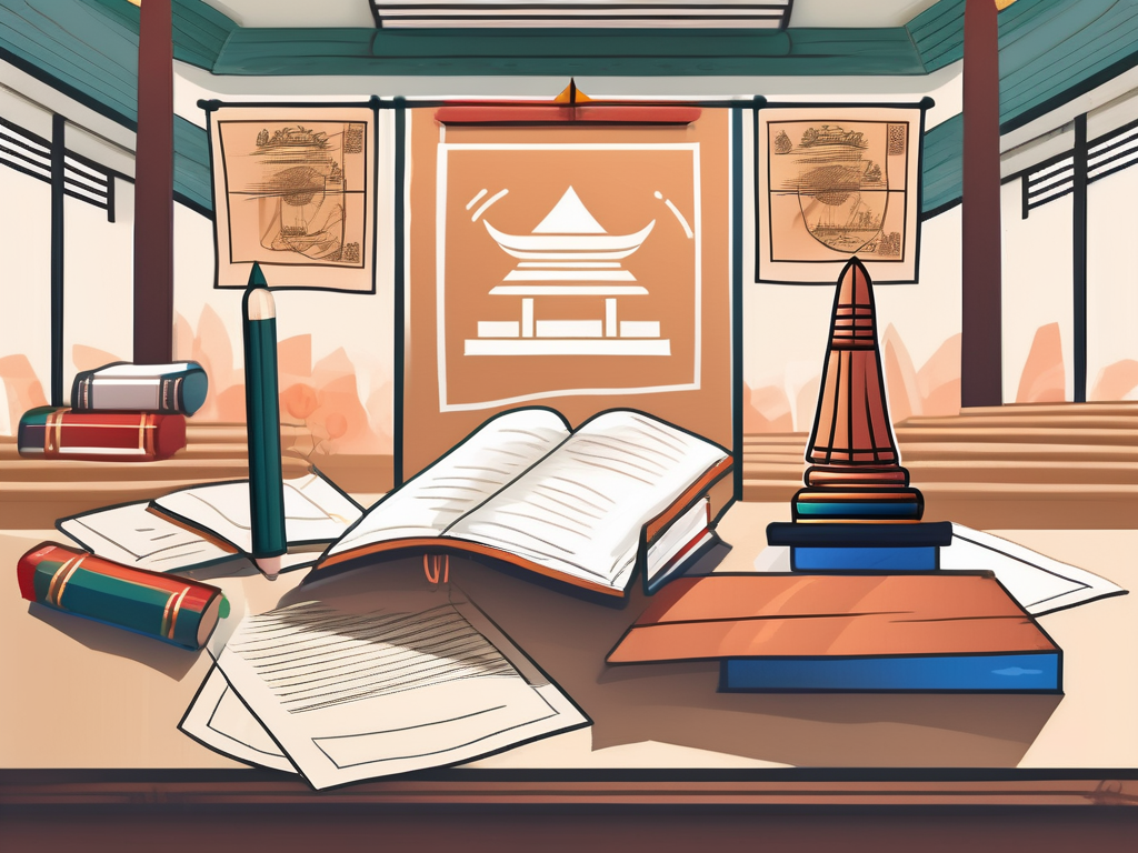 A classroom setting with teaching aids