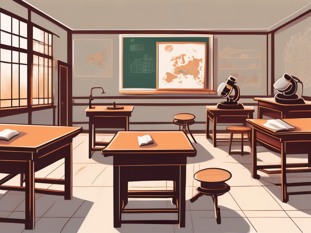 A traditional chinese classroom setting with desks