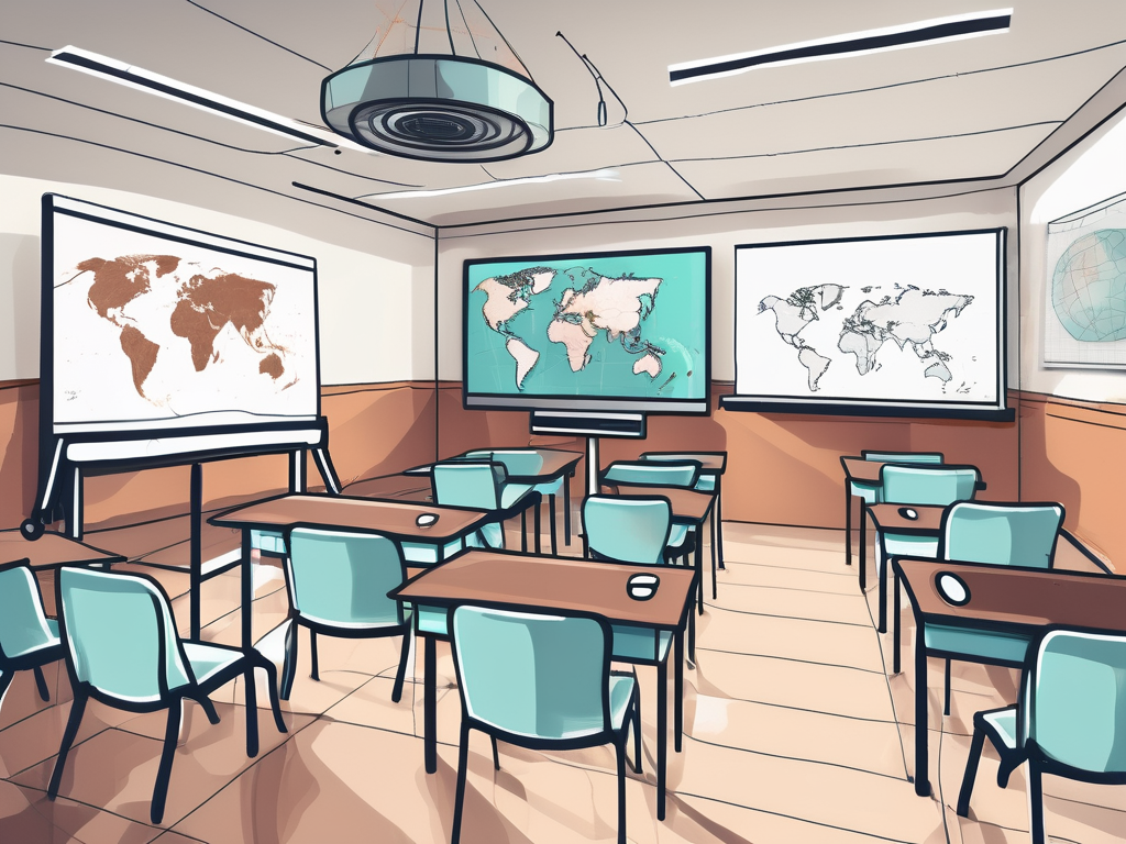 A classroom in dubai with modern educational tools such as digital whiteboards