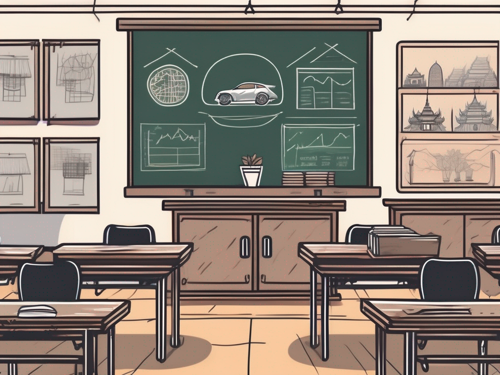 A classroom setting with a chalkboard