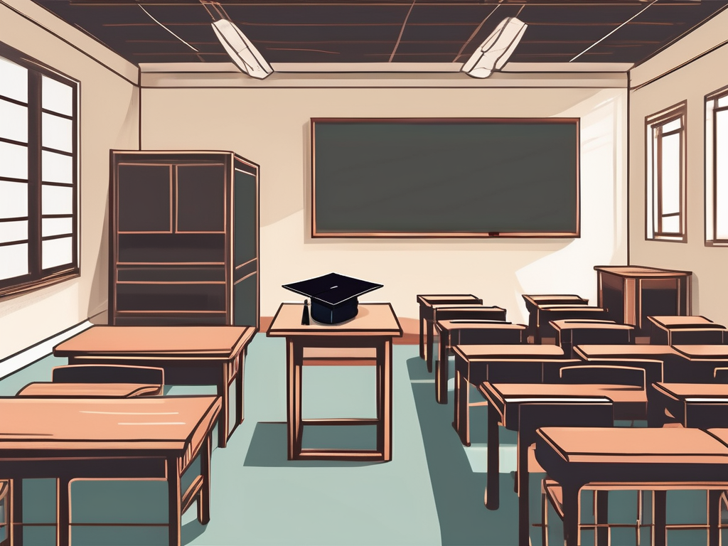 A classroom setting in china with a chalkboard