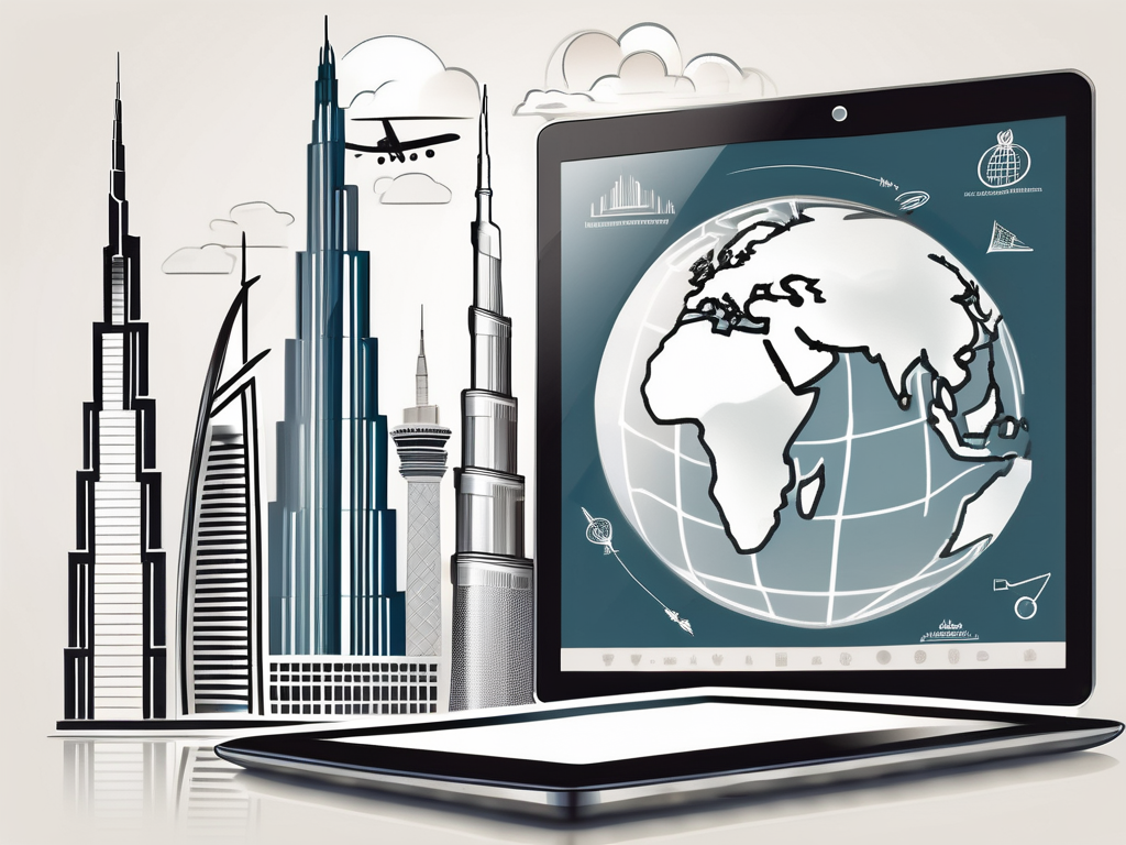 A digital tablet displaying various educational icons