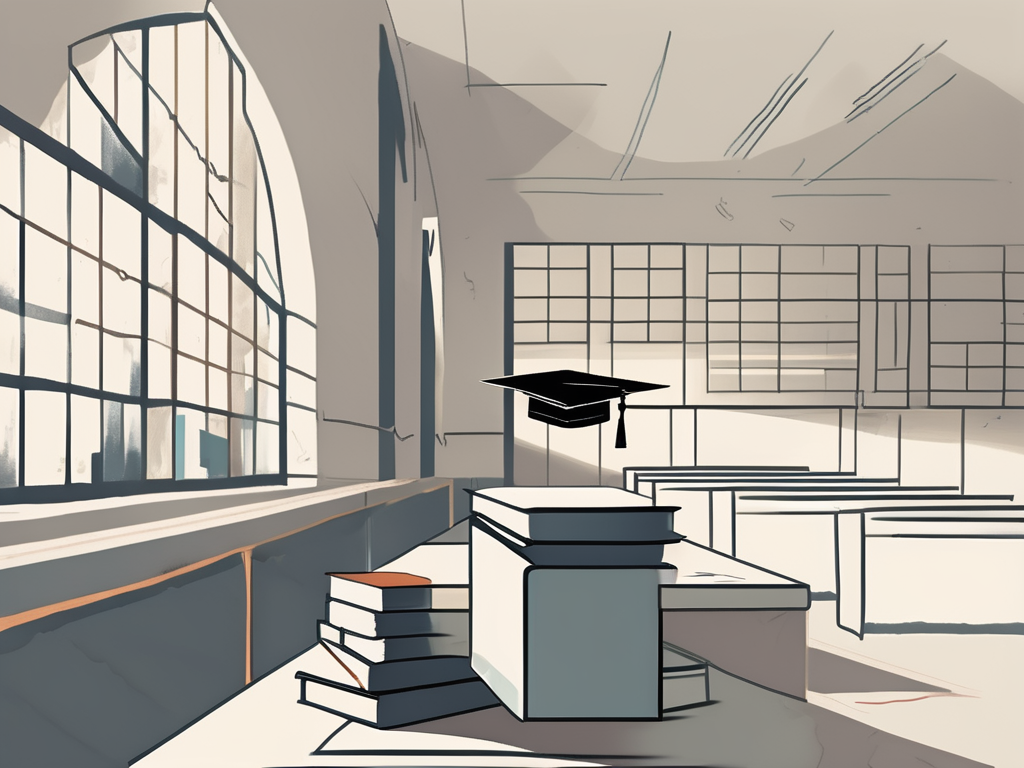 A classroom setting in dubai with various symbolic barriers such as hurdles and walls