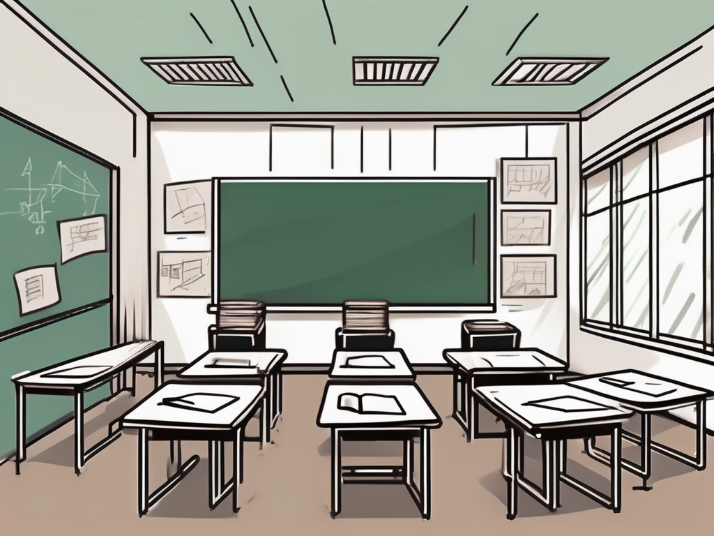 A classroom setting in hong kong with a chalkboard