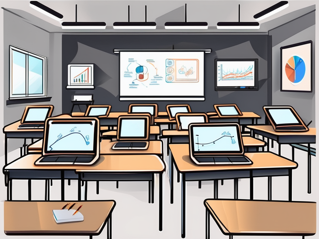A modern thai classroom setting with various teaching tools like smart boards