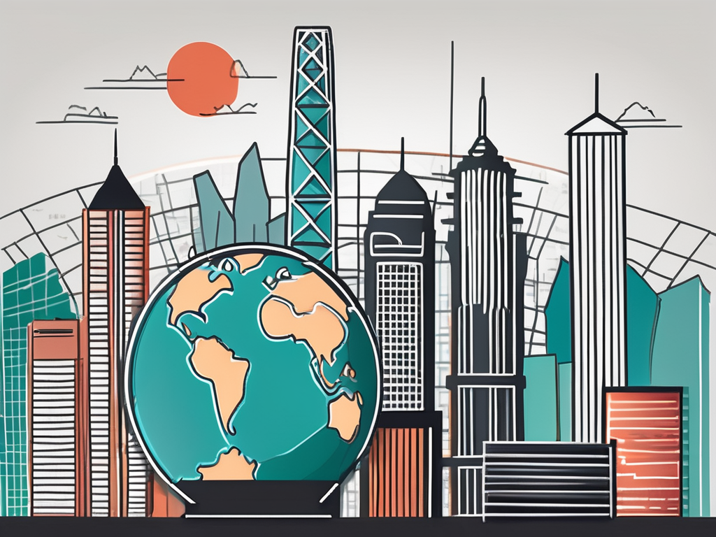 A hong kong skyline with iconic landmarks