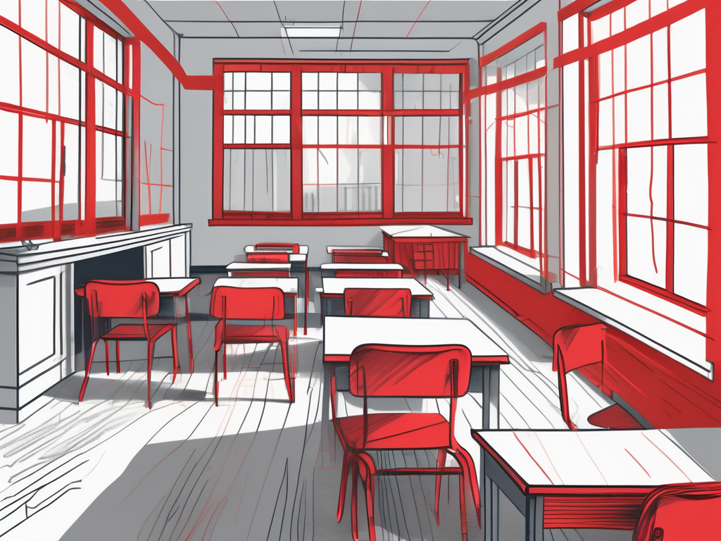 A schoolhouse entangled in a large