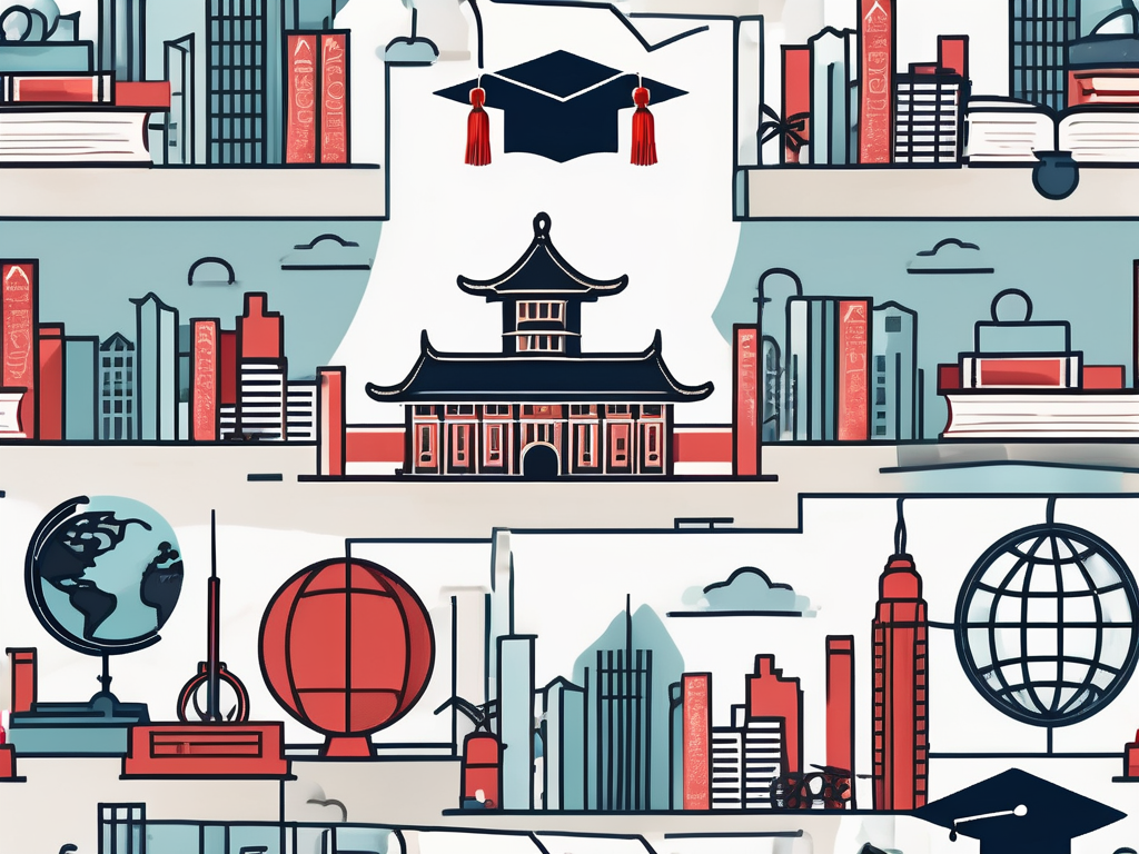 A classroom setting with iconic landmarks of hong kong in the background