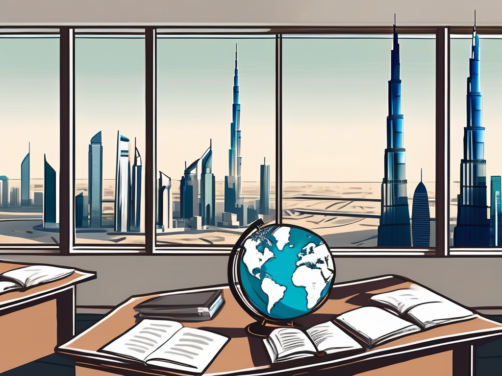 A classroom with a globe