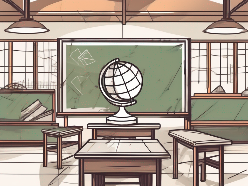 A classroom setting with a globe