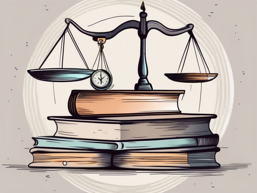A heavy stack of books and papers teetering on one side of a scale