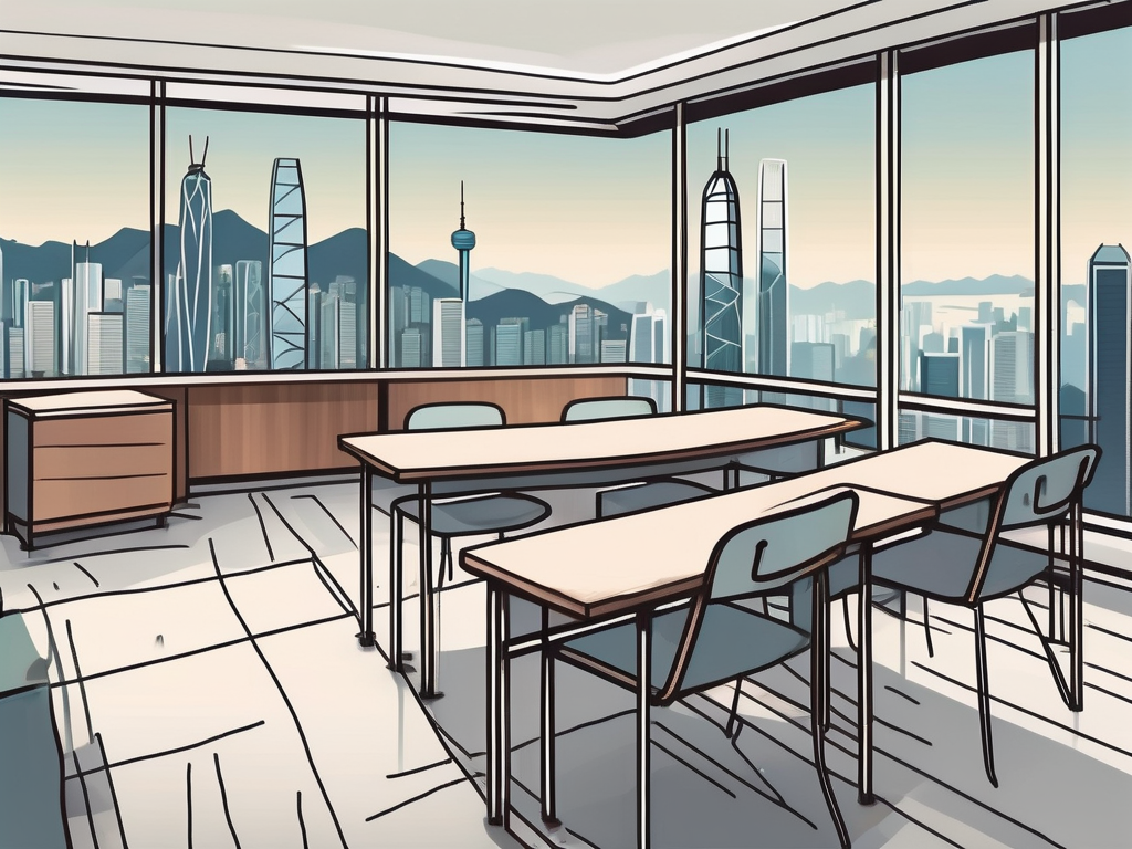 A well-furnished classroom with a view of the hong kong skyline