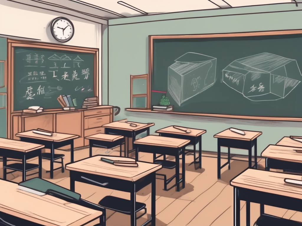 A classroom setting in china with a chalkboard