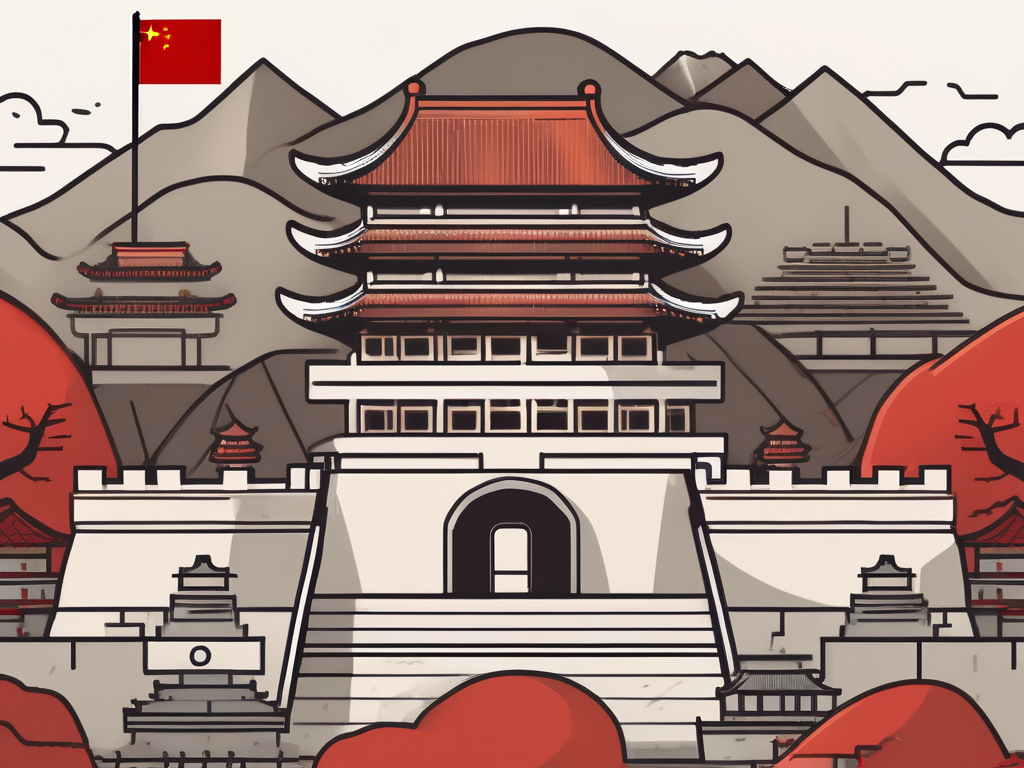 A school building with a chinese flag on top