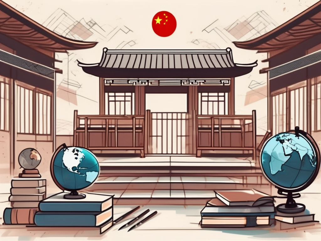 A chinese public school with various international symbols subtly incorporated into its structure