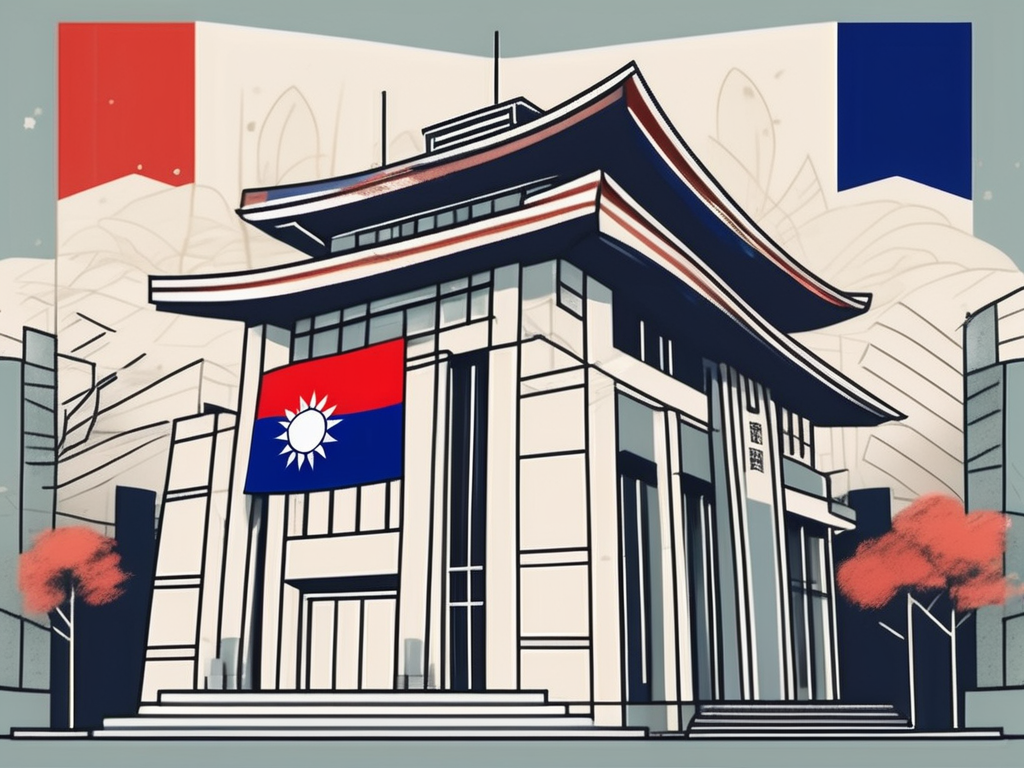 A school building with a taiwanese flag