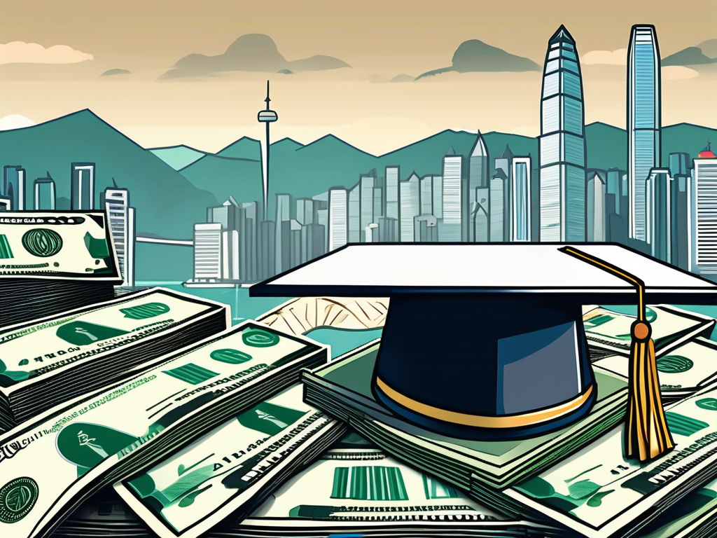 A graduation cap on top of a stack of hong kong dollar bills