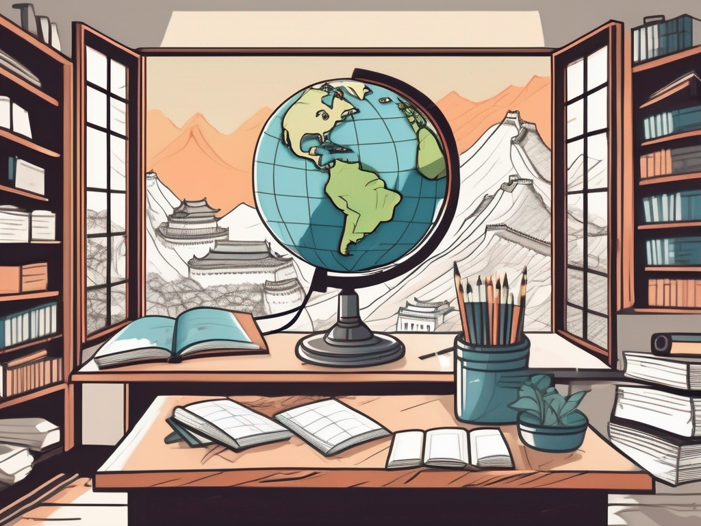 A classroom setting with various teaching aids like a globe
