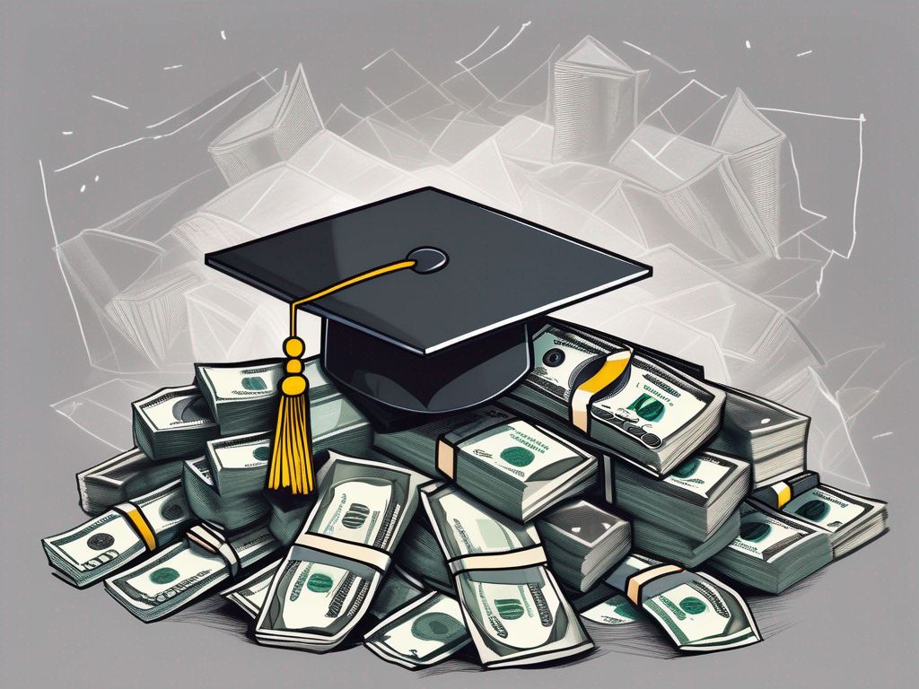 A graduation cap placed on top of a pile of malaysian currency