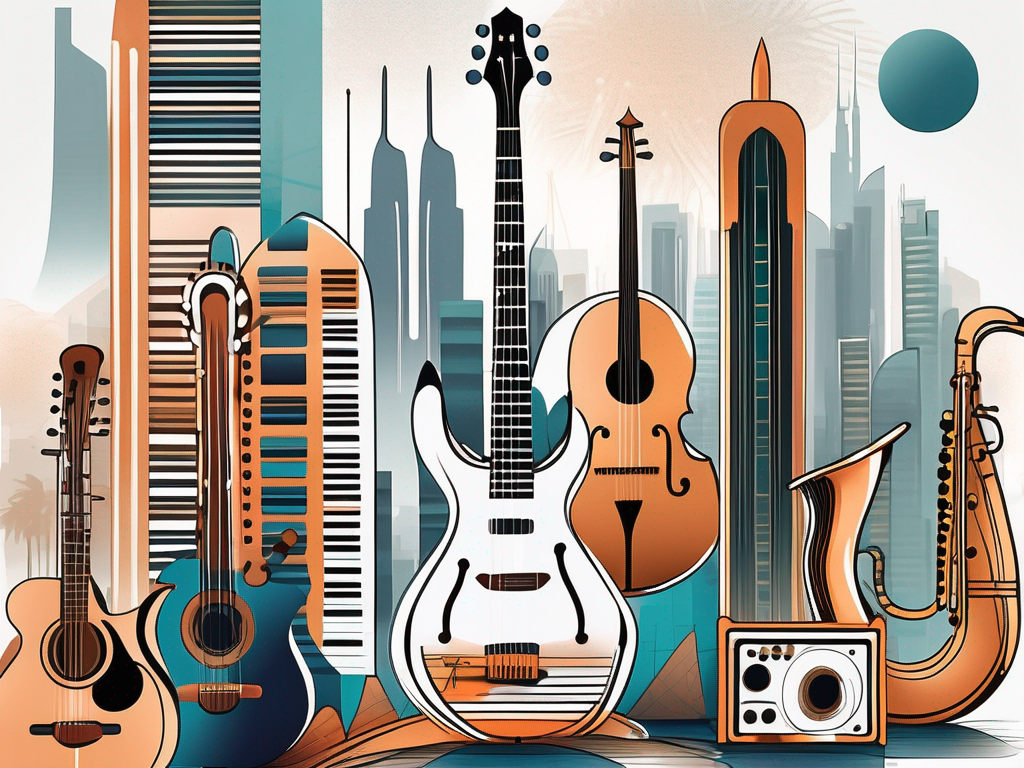 A variety of musical instruments from different cultures