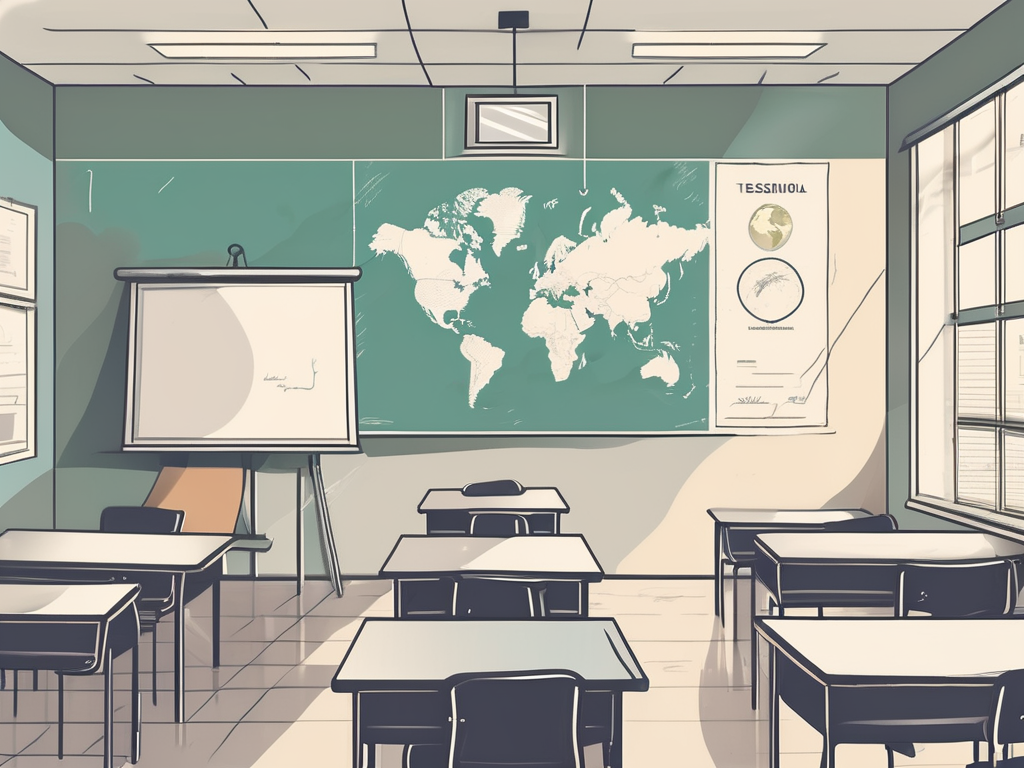 A classroom setting in malaysia with a globe