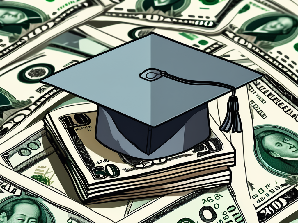 A graduation cap on top of a stack of singaporean dollar bills