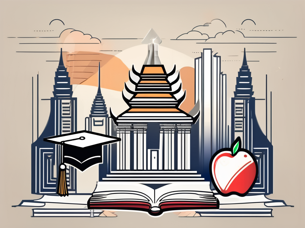 A graduation cap and diploma placed on top of a thai baht symbol