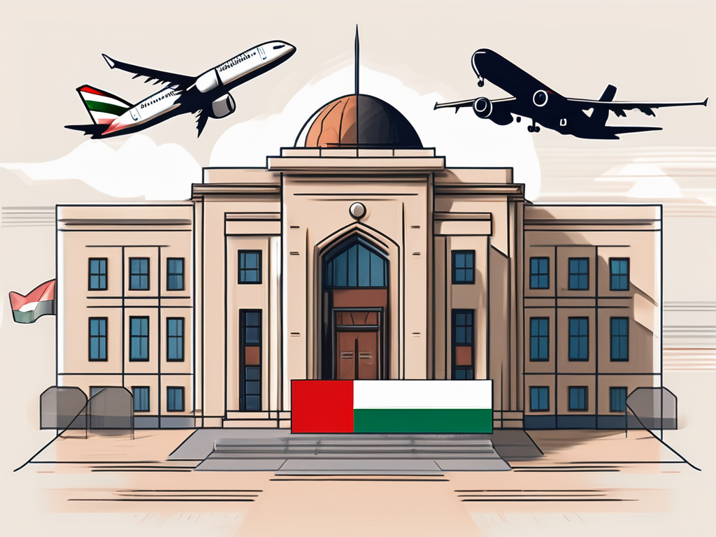 A school building with a uae flag flying on top