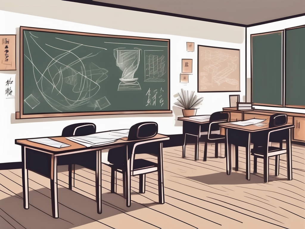 A classroom setting with chinese cultural elements