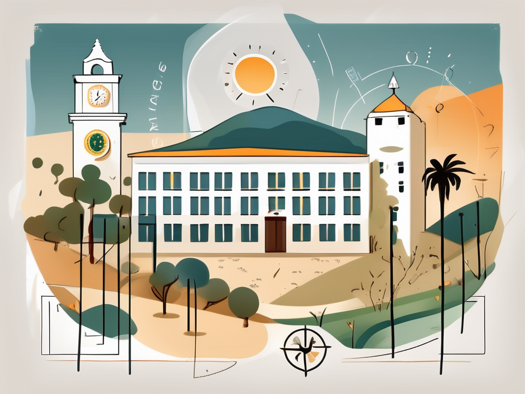 A cyprus landscape with several international school buildings