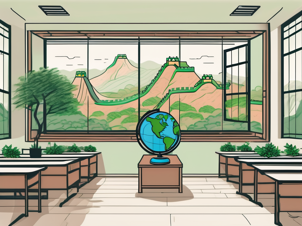 A classroom setting with a globe