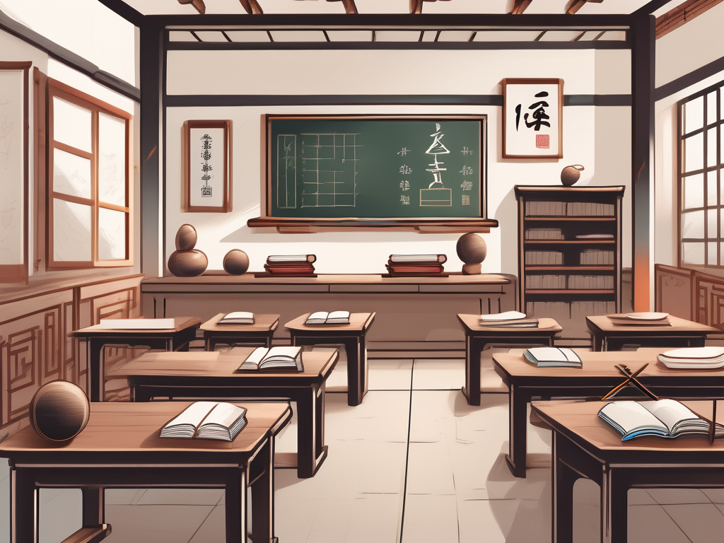 A classroom with traditional chinese architectural elements