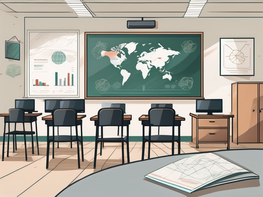 A classroom setting with diverse educational tools and elements representing china and the philippines