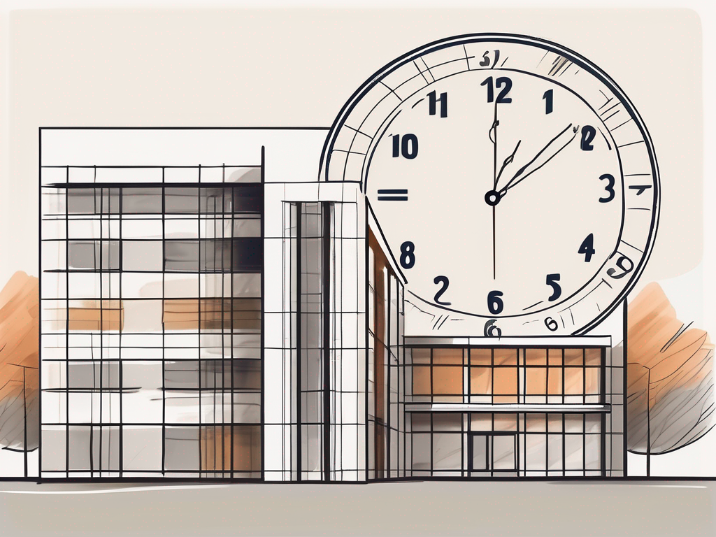 A german international school building with a calendar and a clock
